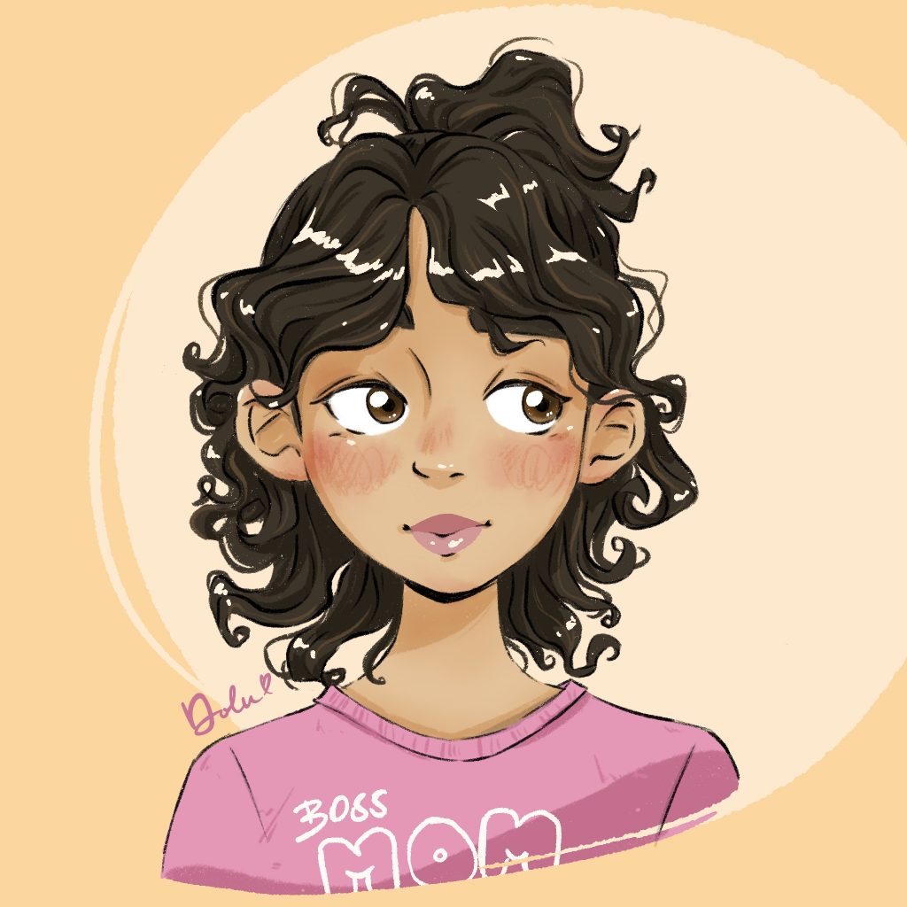 Comic illustration of a young mom.