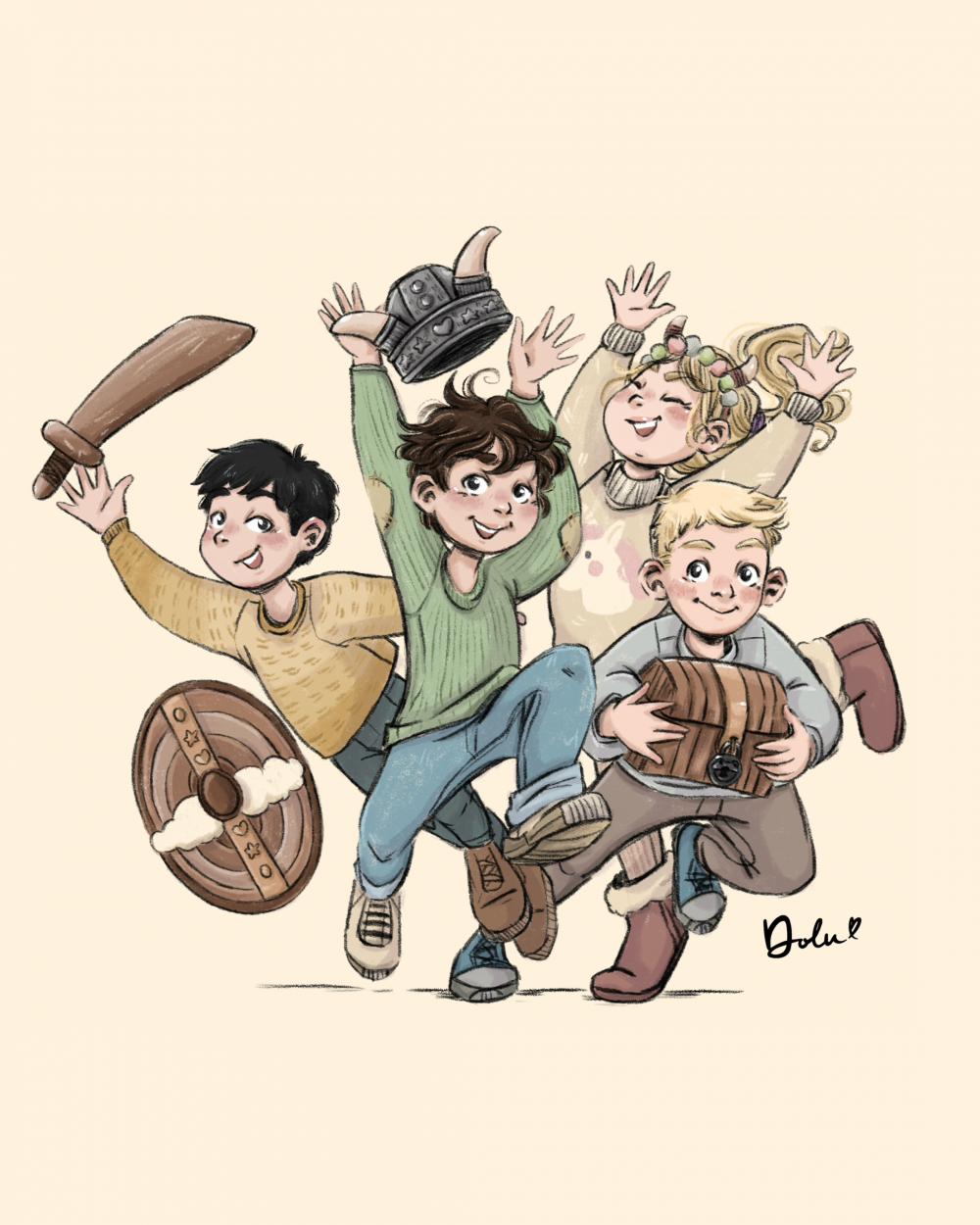 Charakter Design Kinderbuch Illustration von einer Wikingerbande.