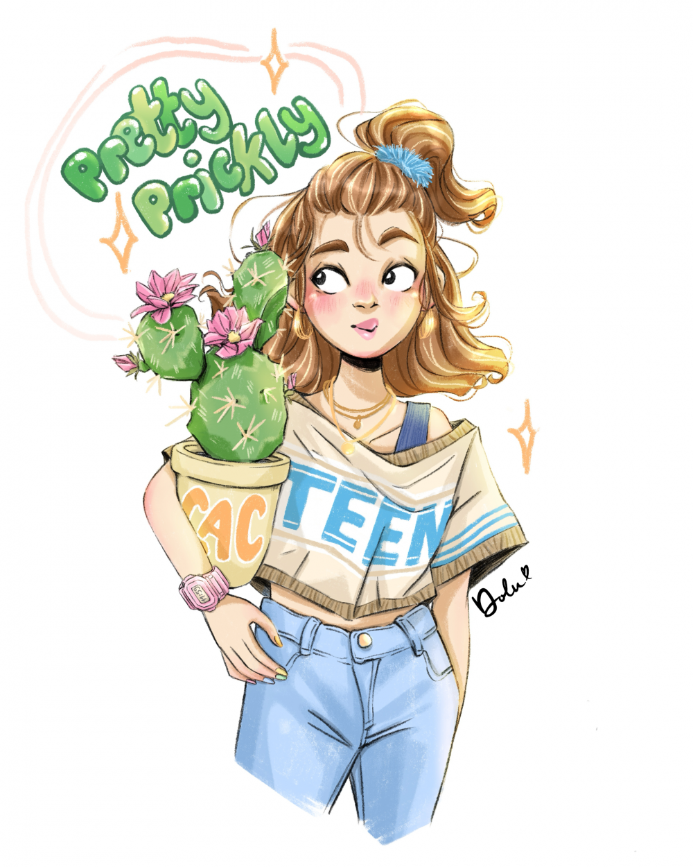 Charakter Design Einers Teenager mit Kaktus, Kinderbuchillustration von Dolunay Günther.