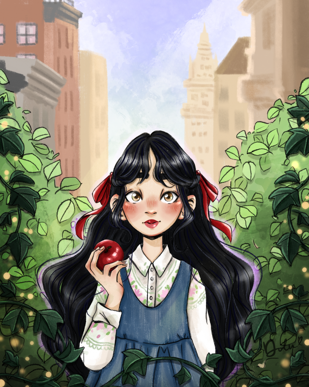 Kinderbuch Cover Illustration modernes Schneewittchen in New York City, gezeichnet von Dolunay Günther.