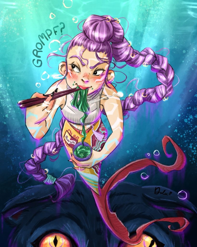 Rumi von KPOP Demon Hunters Fanart Kinderbuchillustration von Dolunay Günther.