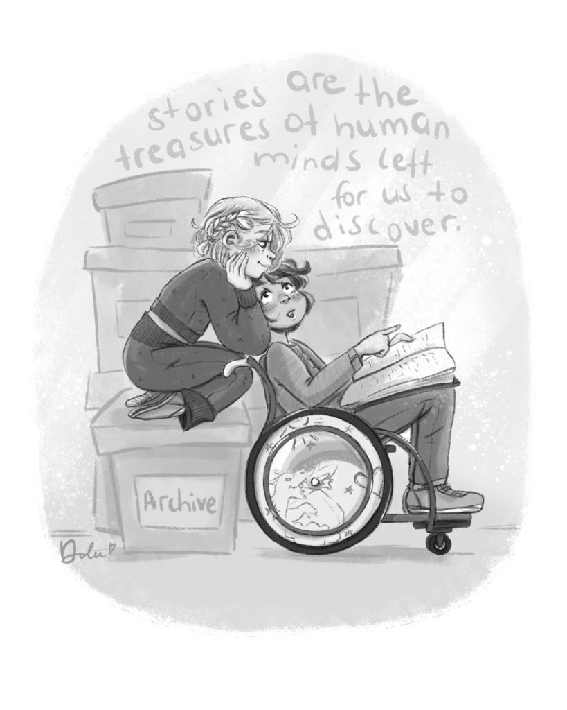 Mädchen und Junge im Rollstuhl Kinderbuchillustration von Dolunay Günther.